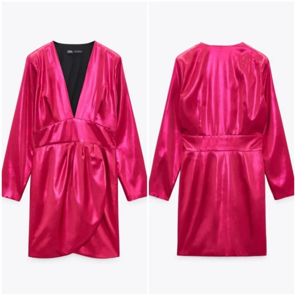 Zara Glam Party Ready Pink Metallic Long Sleeve Mini‎ Dress